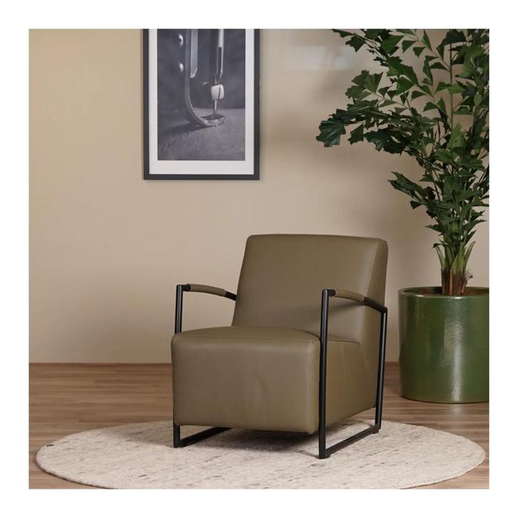 Groene leren industriële fauteuil Creative - Toledo leer, Huis en Inrichting, Fauteuils, 50 tot 75 cm, 75 tot 100 cm, Nieuw, Leer