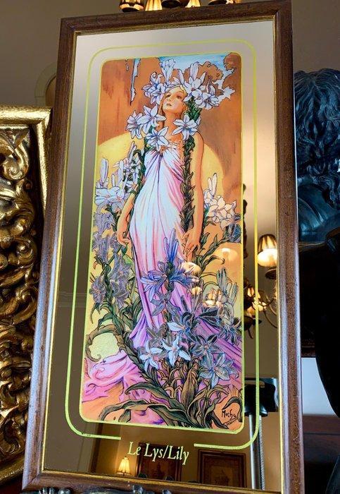 Alphonse Mucha (after) - Wandspiegel- Le Lys (1898), De, Antiek en Kunst, Curiosa en Brocante