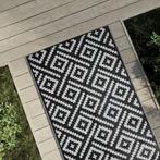 vidaXL Buitenkleed ARAKIL 80x150 cm PP wit en zwart, Verzenden, Nieuw, Zwart