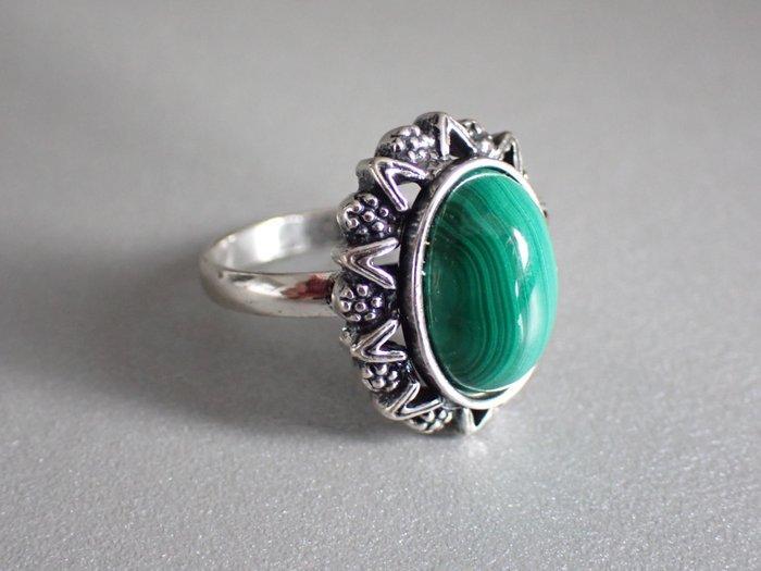 Zilver - Ring - Malachiet, Antiek en Kunst, Kunst | Designobjecten