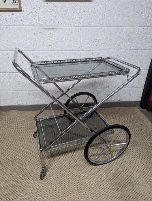 Serveerwagen - Glas, Rubber, Staal - Vintage serveerwagen –, Antiek en Kunst, Kunst | Designobjecten