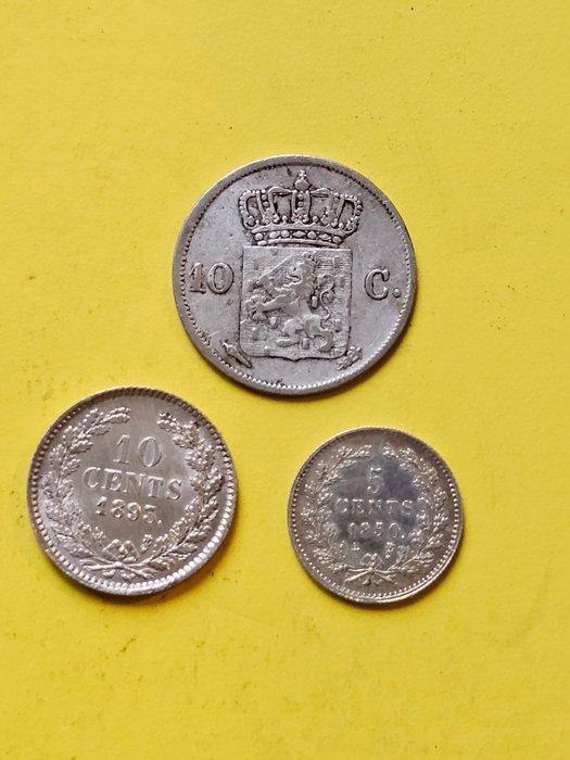 Nederland. 10 cent 1893 + 1827 + 5 cent 1850 met gebroken 8, Postzegels en Munten, Munten | Nederland