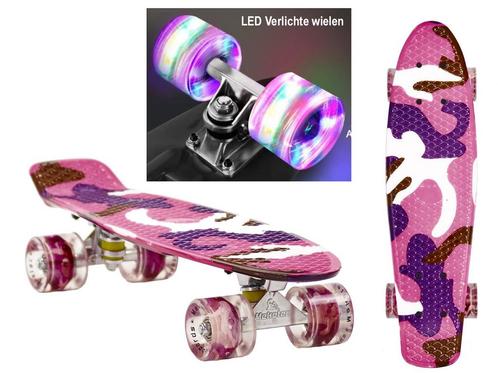 Sajan - Skateboard - LED - Penny board - Camouflage Paars -, Sport en Fitness, Skateboarden, Skateboard, Nieuw, Verzenden