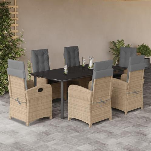 vidaXL 7-delige Tuinset met kussens poly rattan gemengd, Tuin en Terras, Tuinsets en Loungesets, Tuinset, Nieuw, 6 zitplaatsen