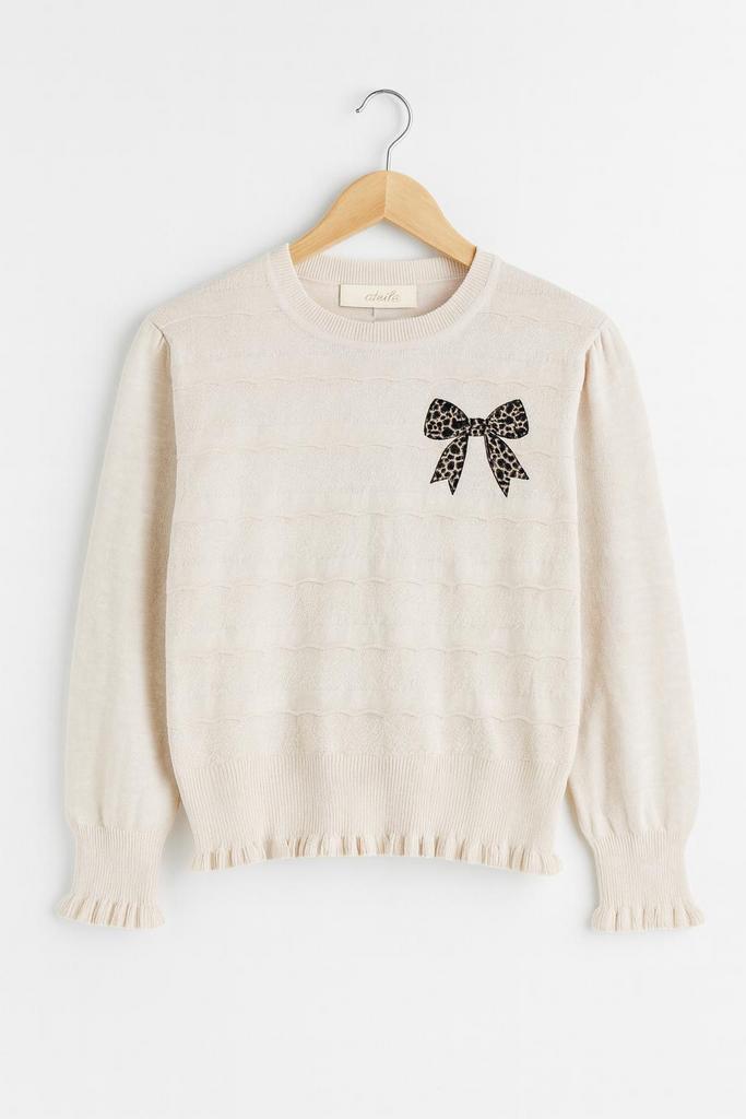 Beige meisjestrui met strik - Herfst/Wintercollectie|NIEUW, Kinderen en Baby's, Kinderkleding | Maat 152, Meisje, Nieuw, Trui of Vest