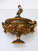 Urn - verguld brons - Antiek brons met reiger