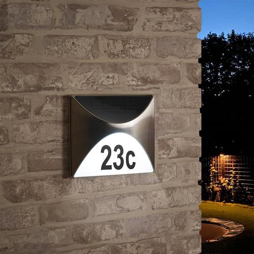 Solar Huisnummer lamp buiten #39;Tau&#39 - Inclusief nummers, Tuin en Terras, Buitenverlichting, Waterbestendig, Led, Zonne-energie
