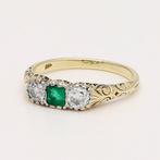 Ring - 14 karaat Geel goud Smaragd - Diamant, Sieraden, Tassen en Uiterlijk, Ringen, Nieuw