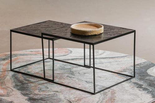 Salontafel Mangohout Carlin Set Van 2 Laag 54x54 cm, Huis en Inrichting, Tafels | Salontafels, 50 tot 100 cm, 50 tot 100 cm, Overige vormen