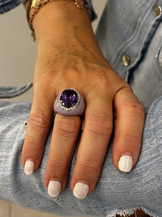 Bibigi - Ring - 18 karaat Witgoud, Zilver Amethist - Diamant, Sieraden, Tassen en Uiterlijk, Ringen
