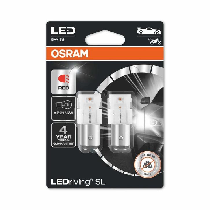 Osram P21/5W LED Retrofit Rood 12V BAY15d 2 Stuks, Auto-onderdelen, Verlichting, Nieuw, Ophalen of Verzenden