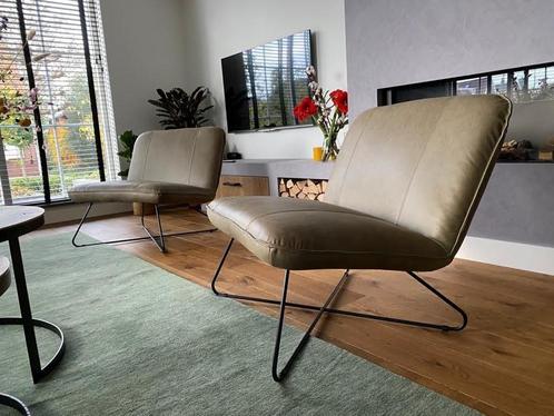 leren fauteuils zonder armleuning met kruisframe - groen le, Huis en Inrichting, Fauteuils, 75 tot 100 cm, 75 tot 100 cm, Nieuw