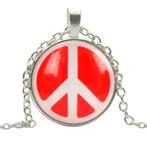 Fako Bijoux® - Ketting - Cabochon - Peace - Rood/Wit, Nieuw, Verzenden