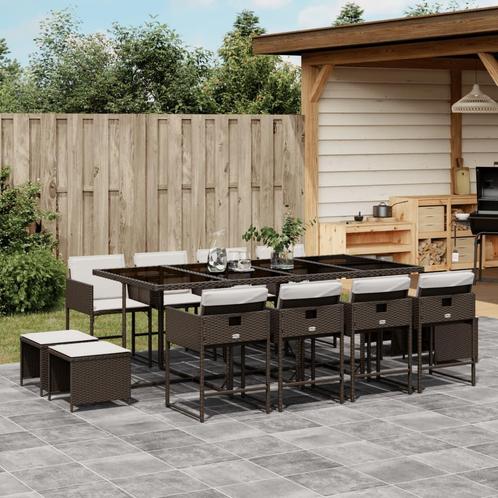 vidaXL 13-delige Tuinset met kussens poly rattan bruin, Tuin en Terras, Tuinsets en Loungesets, Tuinset, Nieuw, 2 zitplaatsen