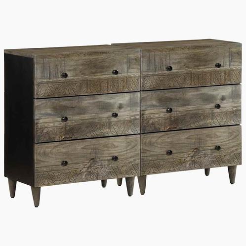 vidaXL Dressoirs 2 st 60x33,5x75 cm massief mango lichtgrijs, Huis en Inrichting, Kasten | Overige, Nieuw, Verzenden