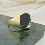 Gouden heren zegelring met onyx en diamant | 0,01 ct., Gebruikt, Overige kleuren, 20 of groter, Heer