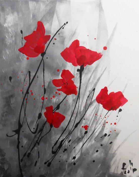 Axelle Bosler - Coquelicots - No reserve, Antiek en Kunst, Kunst | Schilderijen | Modern