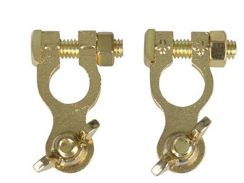 Set accuklemmen met vleugelmoer koper verguld, Auto diversen, Autogereedschap, Nieuw, Ophalen of Verzenden