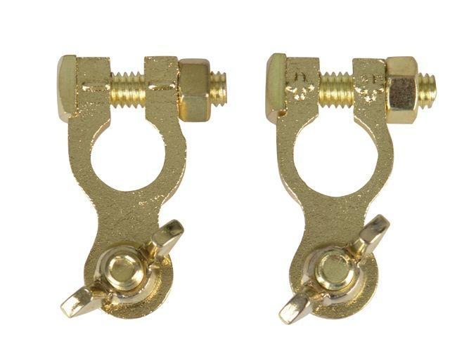 Set accuklemmen met vleugelmoer koper verguld, Auto diversen, Autogereedschap, Nieuw, Ophalen of Verzenden