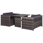 vidaXL 3-delige Bistroset met kussens poly rattan grijs, Tuin en Terras, Tuinsets en Loungesets, Verzenden, Nieuw, Rotan, 3 zitplaatsen