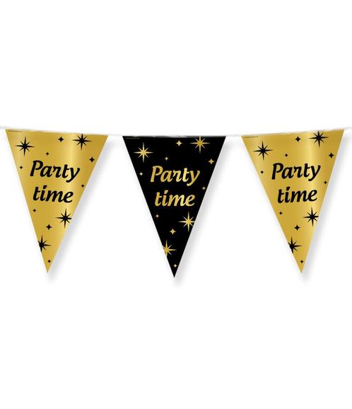 Vlaggenlijn Party Time Goud Zwart 10m, Hobby en Vrije tijd, Feestartikelen, Nieuw, Verzenden