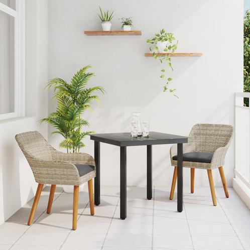 vidaXL Eetkamerset 3 pcs Lichtgrijs en zwart Medium, Tuin en Terras, Tuinsets en Loungesets, Nieuw, Rotan, Verzenden