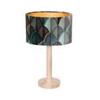 Tafellamp hout met ovale velours kap blad design 25cm - Mels, Huis en Inrichting, Lampen | Tafellampen, Nieuw, Overige materialen