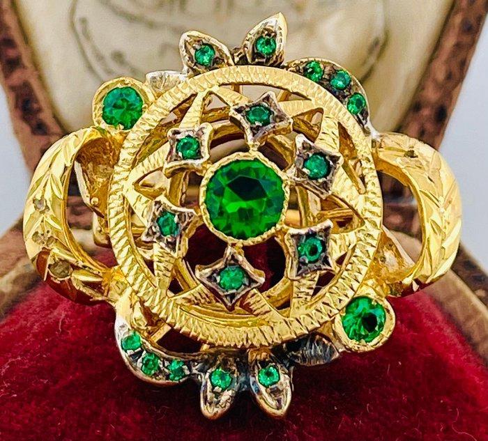 Zonder Minimumprijs - Ring - 9 kt. Geel goud, Zilver Smaragd, Sieraden, Tassen en Uiterlijk, Ringen