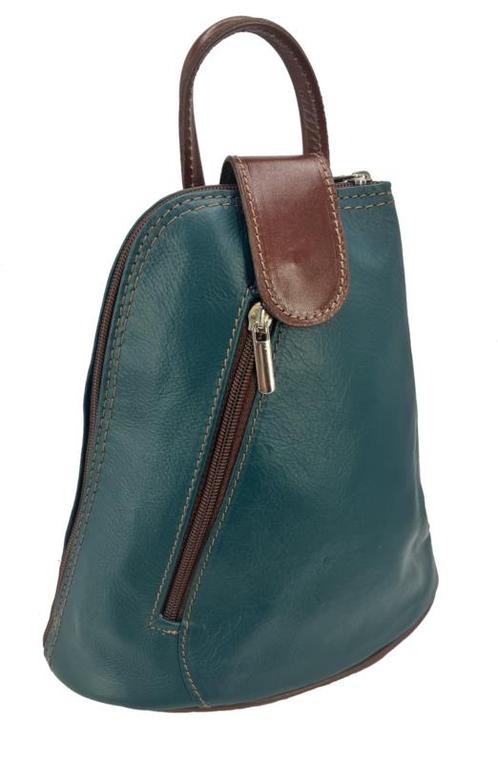 Vera Pelle leren rugzakje Petrol met bruine details, Sieraden, Tassen en Uiterlijk, Tassen | Schoudertassen, Nieuw, Verzenden