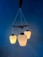Danish Teak wood Cascade Pendant Lamp with Three Opaline Gla, Huis en Inrichting, Lampen | Hanglampen, Ophalen of Verzenden, Nieuw