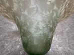 Vintage Vase Made of Frosted Green Glass With a Relief