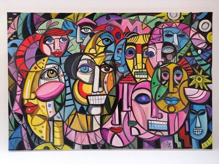 Elena Khmeleva - Facebook friends. XXL. Œuvre originale,, Antiek en Kunst, Kunst | Schilderijen | Modern