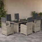 vidaXL 7-delige Tuinset met kussens poly rattan grijs, 6 zitplaatsen, Nieuw, Tuinset, Verzenden