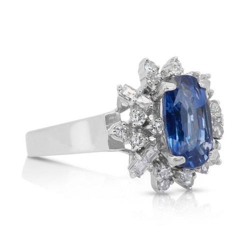 Ring - 14 karaat Witgoud - 2.50ct. tw. Saffier - Diamant, Sieraden, Tassen en Uiterlijk, Ringen