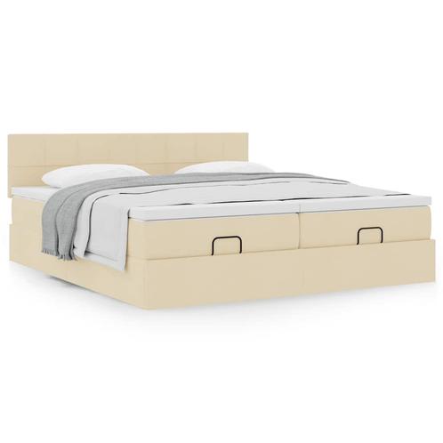 vidaXL Bedframe met matrassen 180x200cm stof crèmekleurig, Huis en Inrichting, Slaapkamer | Bedden, 80 cm, 200 cm, Crème, Eenpersoons