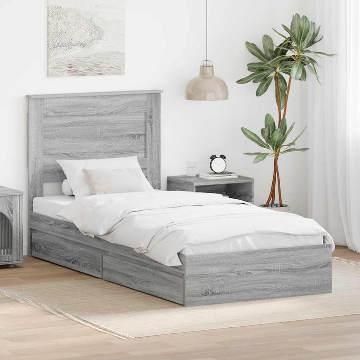 vidaXL Opslag bed met hoofdeinde Grijs Sonoma 75 x 190 cm, Huis en Inrichting, Slaapkamer | Bedden, Grijs, Nieuw, Hout, Verzenden