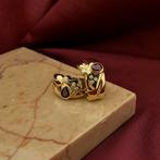 18 Krt. Gouden oorclips met robijn en diamant | 0,25 ct., Gebruikt, Overige kleuren, Ophalen of Verzenden, Met edelsteen