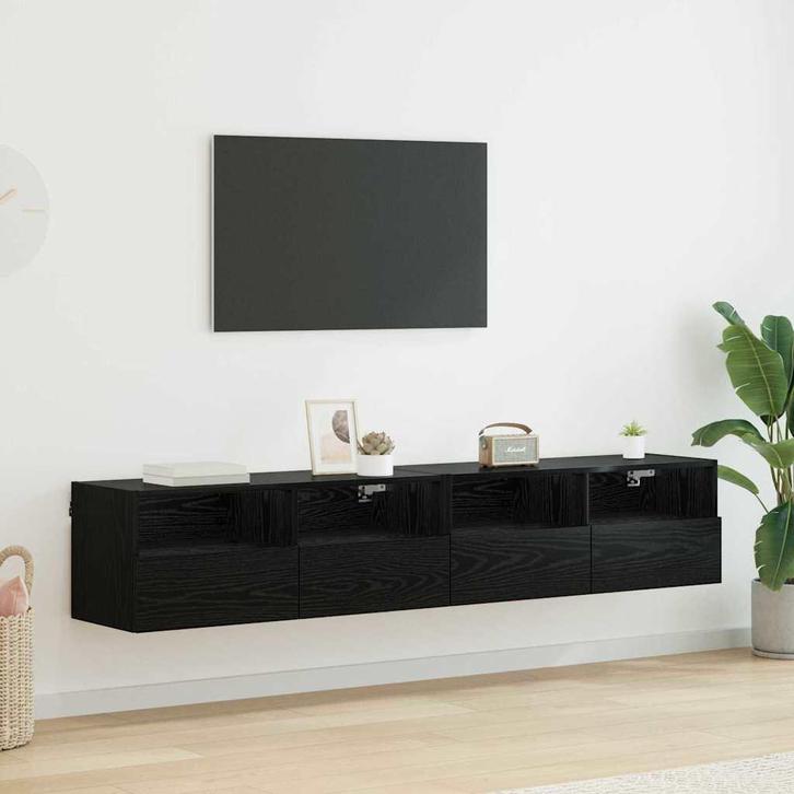vidaXL TV Wandkasten 2 pcs Zwart Eiken 80 x 30 x 30 cm, Huis en Inrichting, Kasten | Televisiemeubels, 25 tot 50 cm, Nieuw, Overige houtsoorten