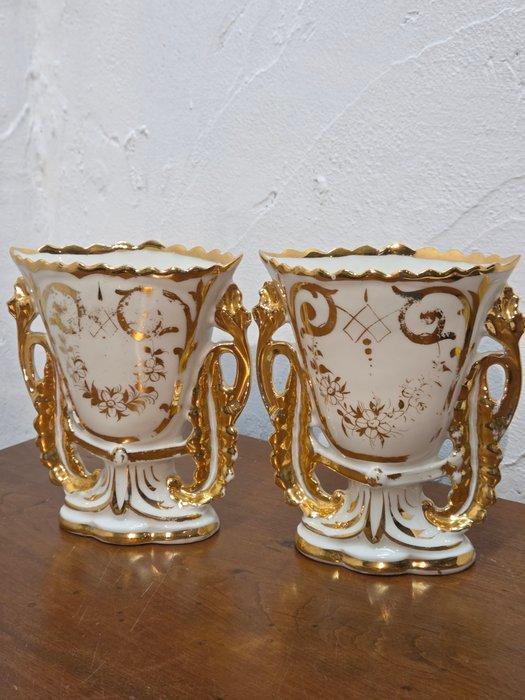 Paar Antieke vaasjes in vieux bruxelles - Antiek - Porselein, Antiek en Kunst, Antiek | Boeken en Bijbels