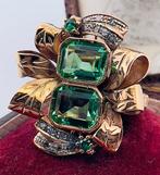 Zonder Minimumprijs - Ring - 9 kt. Roségoud, Zilver Smaragd, Sieraden, Tassen en Uiterlijk, Ringen, Nieuw
