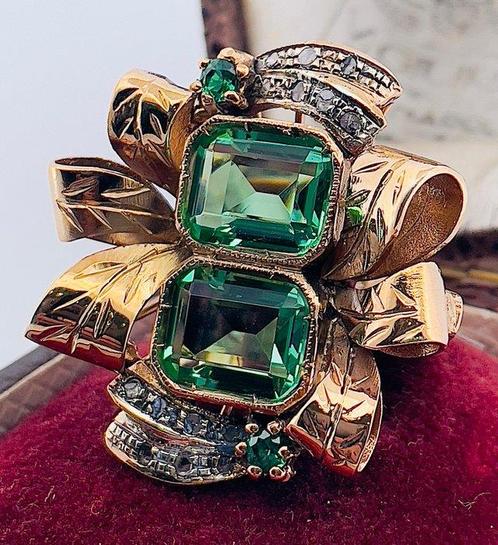 Zonder Minimumprijs - Ring - 9 kt. Roségoud, Zilver Smaragd, Sieraden, Tassen en Uiterlijk, Ringen