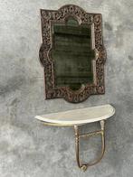 Wandtafel - Hout, Marmer, Brons - Antieke console en spiegel, Antiek en Kunst