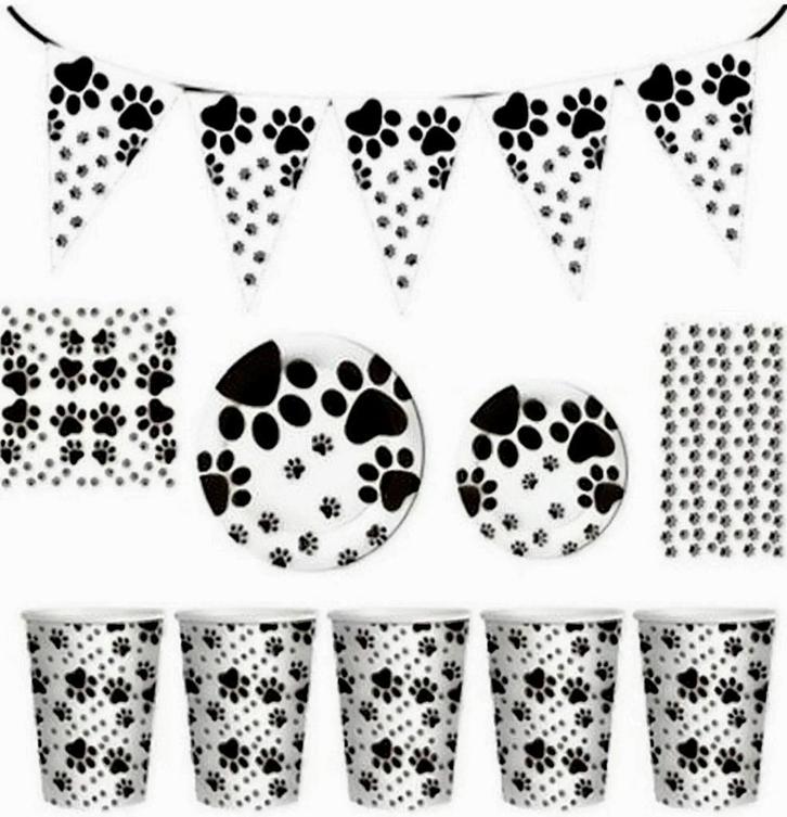 Black and White Dogs party set XL 86 delig, Dieren en Toebehoren, Honden-accessoires, Nieuw, Verzenden