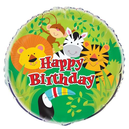 Helium Ballon Happy Birthday Jungle 45cm leeg, Hobby en Vrije tijd, Feestartikelen, Nieuw, Verzenden
