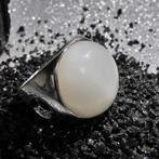 18 Krt. Witgouden robuuste ring met maansteen en diamant, Sieraden, Tassen en Uiterlijk, Ringen, 18 tot 19, Gebruikt, Overige kleuren