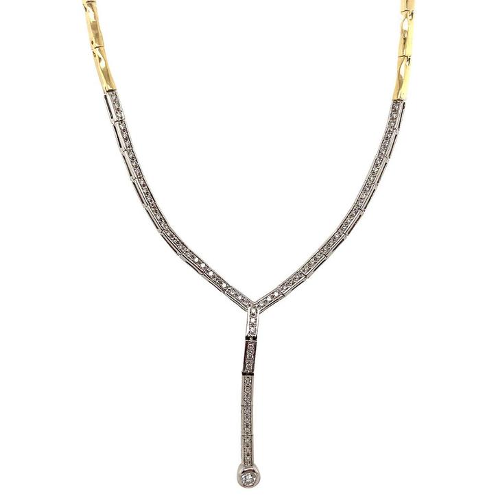 Gouden choker met diamant 48.5 cm 18 krt, Sieraden, Tassen en Uiterlijk, Kettingen, Wit, Zo goed als nieuw, Goud, Verzenden