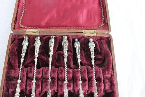 Theelepel (6) - .833 zilver - Apostel lepeltjes in etui, Antiek en Kunst, Antiek | Goud en Zilver