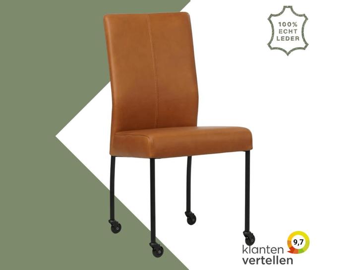 Leren eetkamerstoel Comfort met wieltjes - Rancho Cognac, Huis en Inrichting, Stoelen, Eén, Bruin, Nieuw, Leer, Ophalen of Verzenden