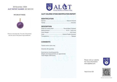 Geen Reserve - ALGT Gecertificeerd - Natuurlijke Charoiet, Verzamelen, Mineralen en Fossielen