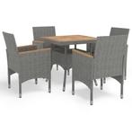 vidaXL 5-delige Tuinset poly rattan en acaciahout grijs, 4 zitplaatsen, Nieuw, Tuinset, Verzenden